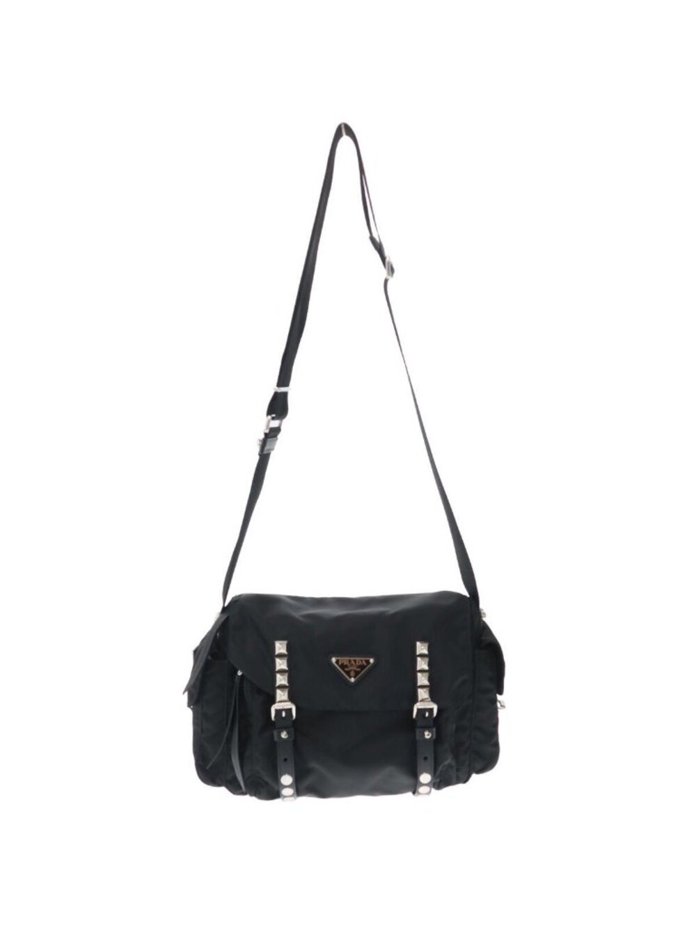 Prada Studded Nylon Shoulder Bag Black